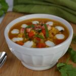 A bowl of Lentil and Red Pepper Soup.