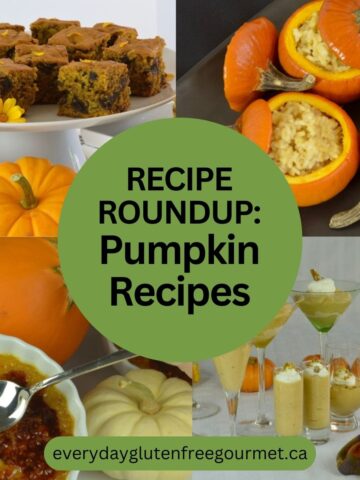 Four pumpkin recipes; pumpkin risotto, frozen mousse, pumpkin date cake and a pumpkin creme brulee.