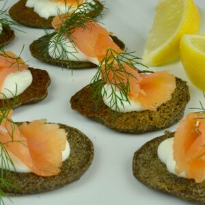A gluten free Mother's Day recipe - Mini buckwheat Blinis with smoked salmon, sour cream and dill are nice as a Holiday Appetizer.