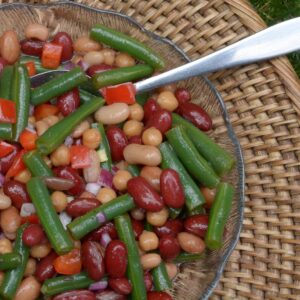 This Easy Bean Salad is a healthy choice for any time of year but can be made with fresh green beans in summer.