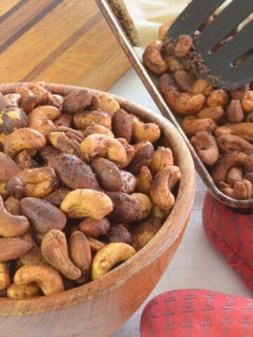 A bowl of Hot and Spicy Mixed Nuts