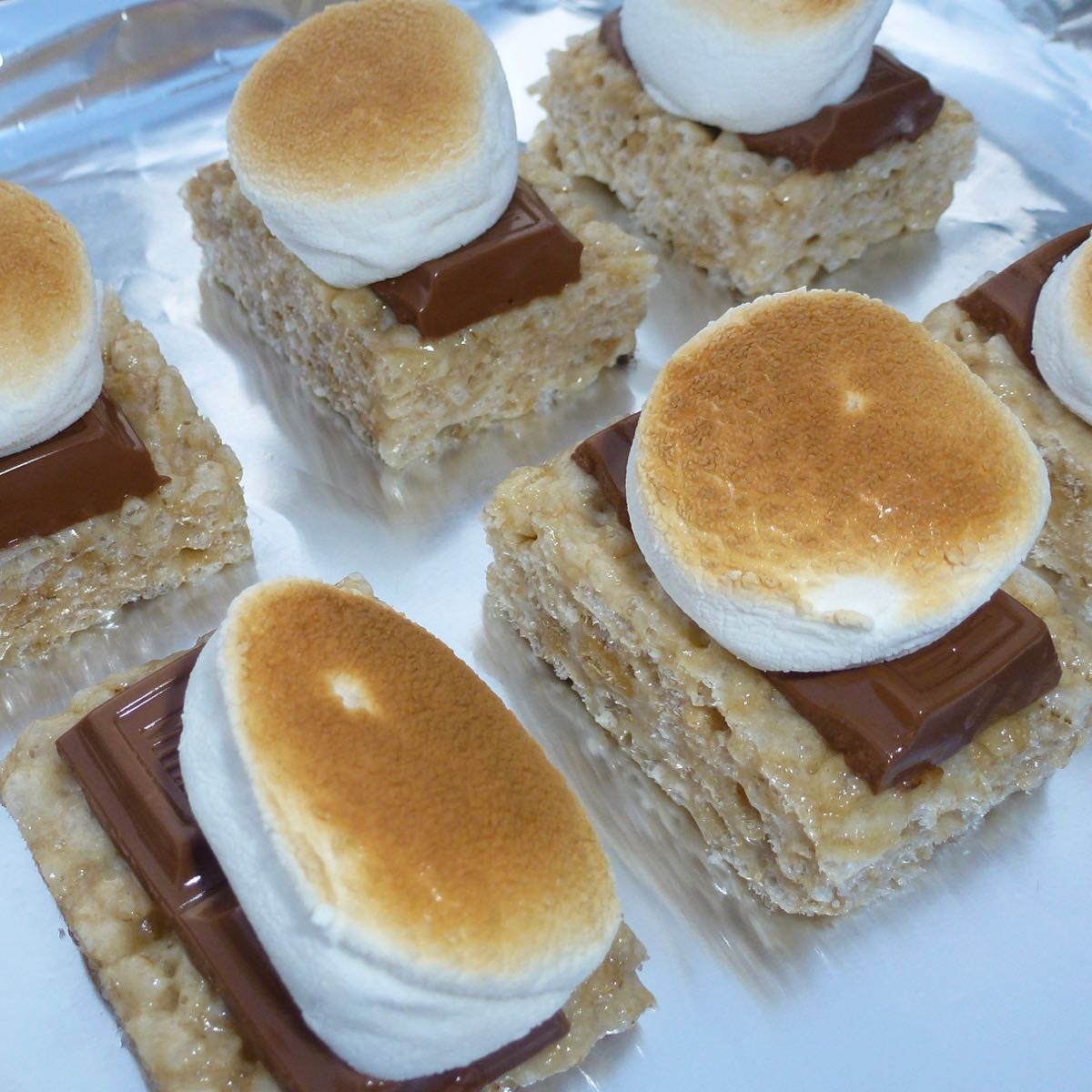 Gluten Free Rice Krispie Smores toasted and ready to eat.