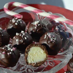 Nanaimo Balls decorated with crushed candy canes.