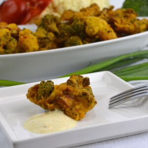 A tray of Vegetable Fritters, also known as pakora.