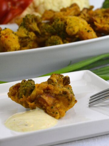 A tray of Vegetable Fritters, also known as pakora.