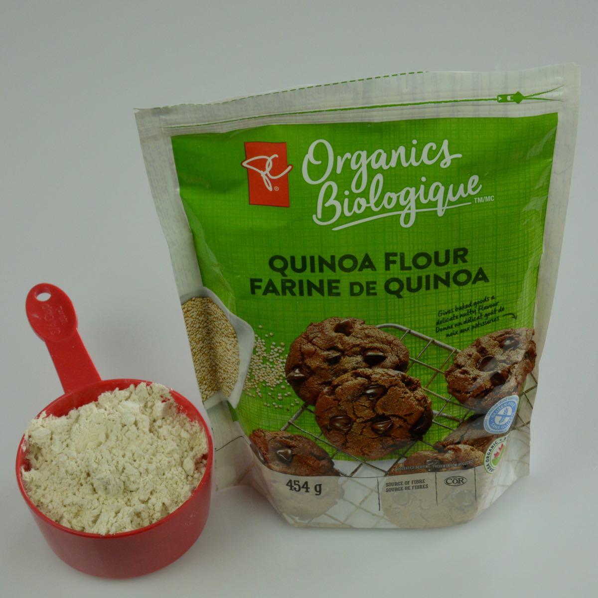 A package of PC brand certified gluten free quinoa flour.