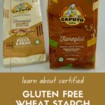 Two different packages of Caputo brand flour containing certified gluten free wheat starch.