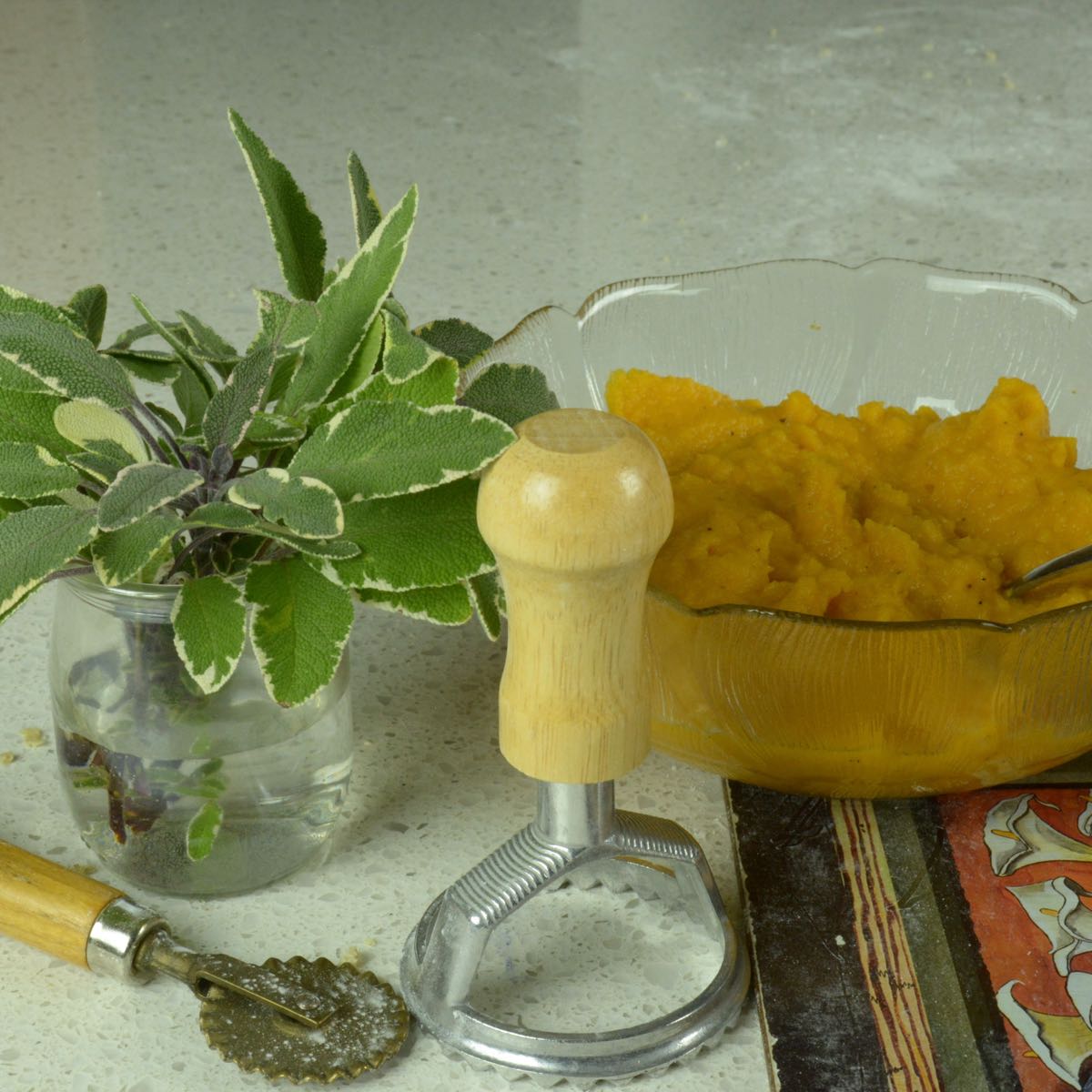 The ingredients for butternut squash ravioli and sage butter sauce.