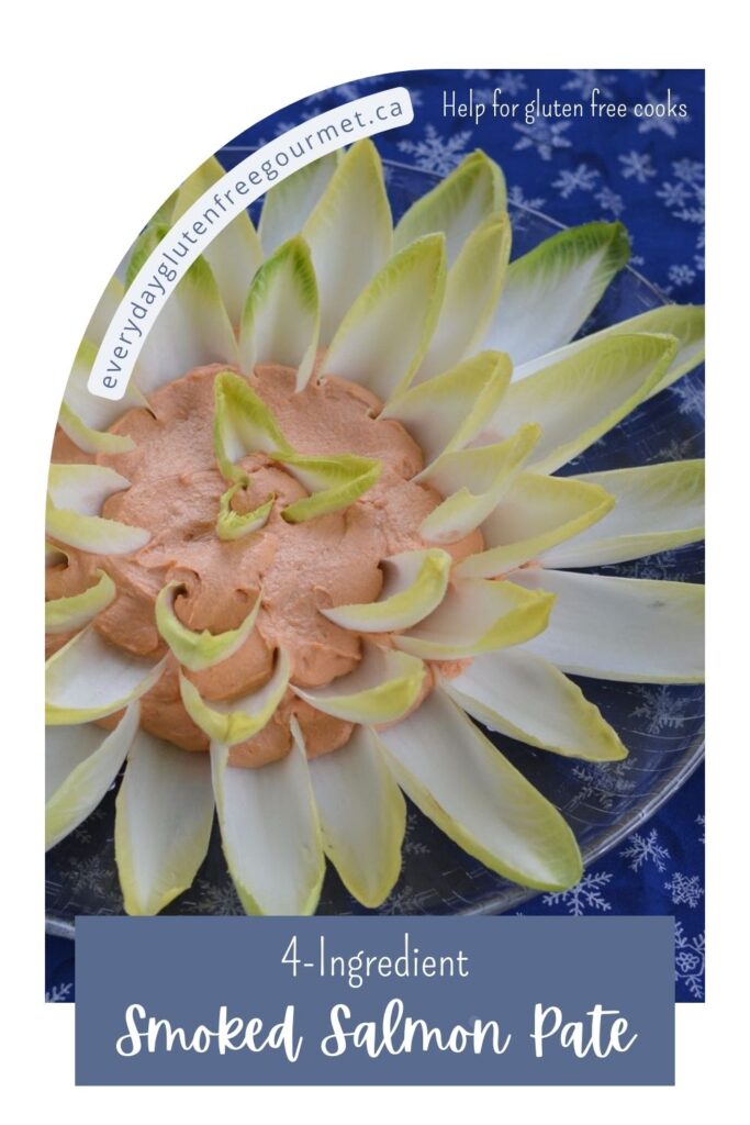 Smoked Salmon Pate with Belgian endive surrounded by Belgian endive leaves to look like a flower.