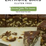 A cutting board with thick, homemade Eatmore Bars ready to eat or pack up for giving.