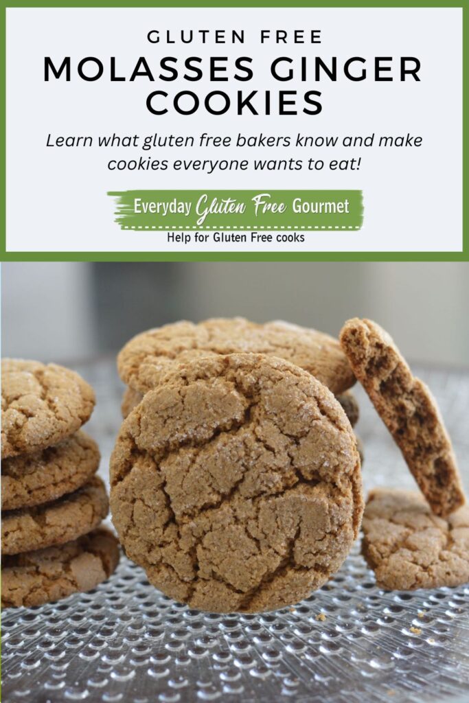 A stack of gluten free Molasses Ginger Cookies on a clear plate.