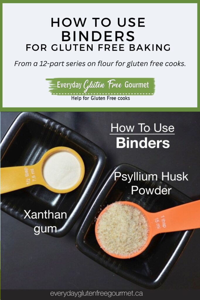 Two measuring spoons, one filled with xanthan gum and the other with psyllium husks.