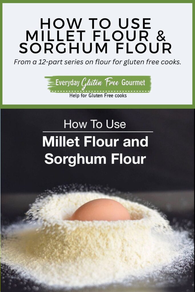 An egg just dropped into a pile of millet flour.