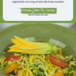 A bowl of Zucchini Noodles with Cherry Tomatoes, Basil and Parmesan Cheese.