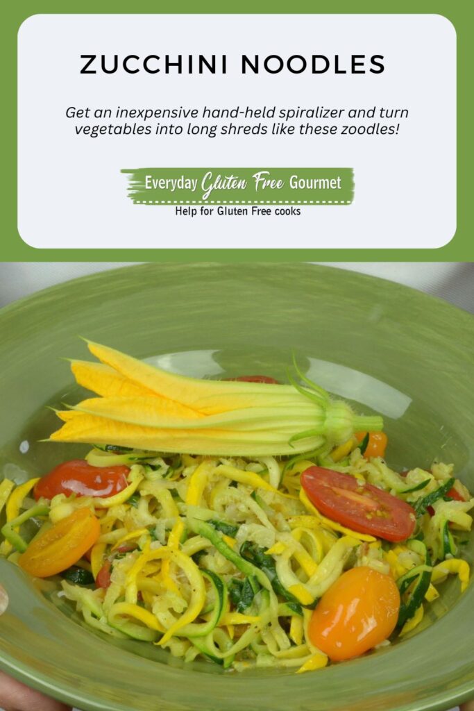 A bowl of Zucchini Noodles with Cherry Tomatoes, Basil and Parmesan Cheese.