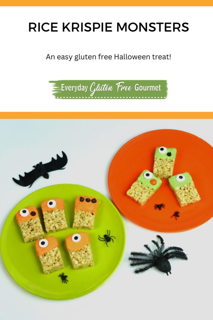 Two plates of Rice Krispie Monsters, dipped in candy melts and finished off with various eye balls.