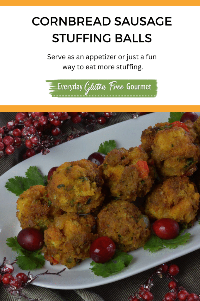 A plate piled with Cornbread Sausage Stuffing Balls