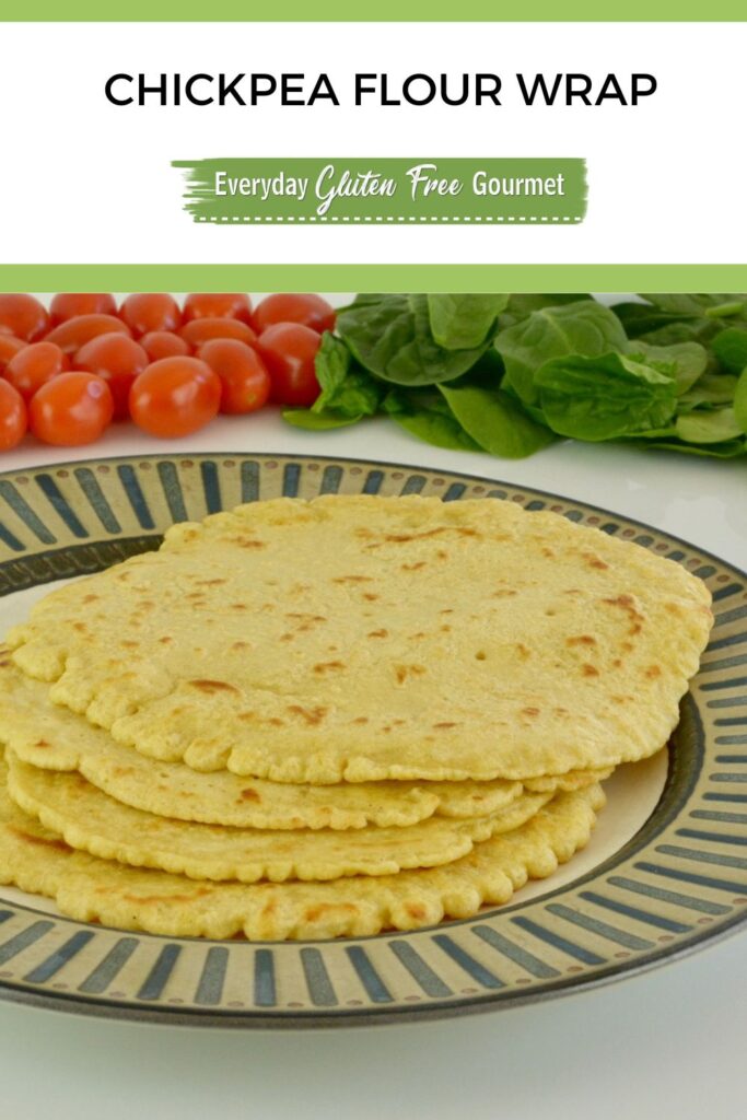 A stack of four gluten free chickpea flour wraps on a plate.