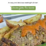 Slices of Italian Meat Loaf with Pine Nuts served with fresh tomato sauce, green beans and roasted potatoes.