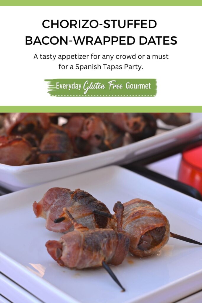 A plate with three Chorizo Stuffed Bacon Wrapped Dates