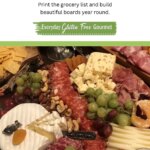 A gluten free charcuterie board with meat, cheese, nuts, fruit and gluten free crackers.