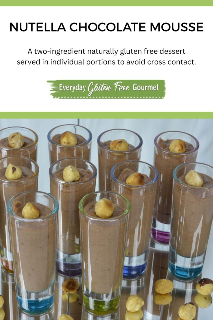 Ten Nutella Mousse shots each topped with a toasted hazelnut.