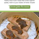 Three pieces of Salmon with Chinese Pesto.